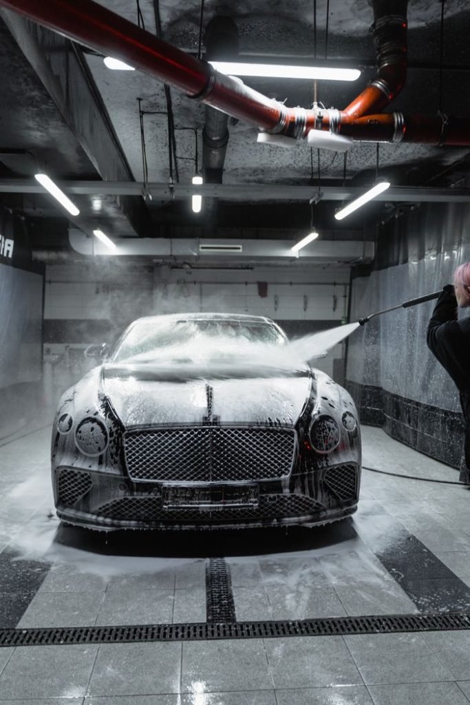 Car being washed with foam